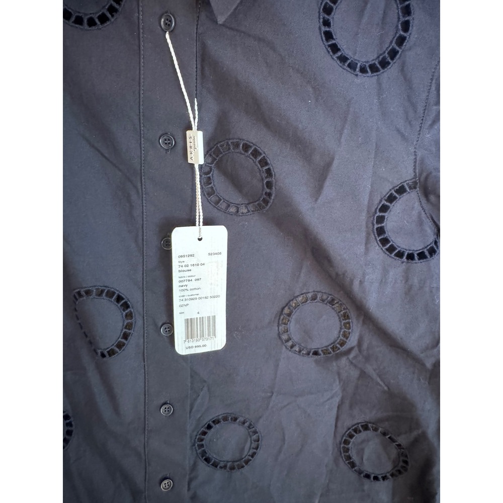 Akris Cotton Blouse with Circle Embroidery Blouse Button Down Tee Shirt 4 $695 - Picture 7 of 8